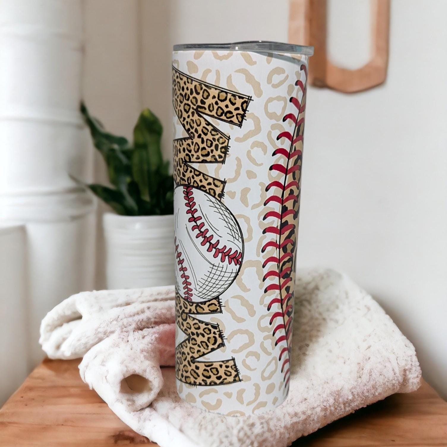 Baseball Mom Leopard Print Tumbler 20oz With Reusable Straw