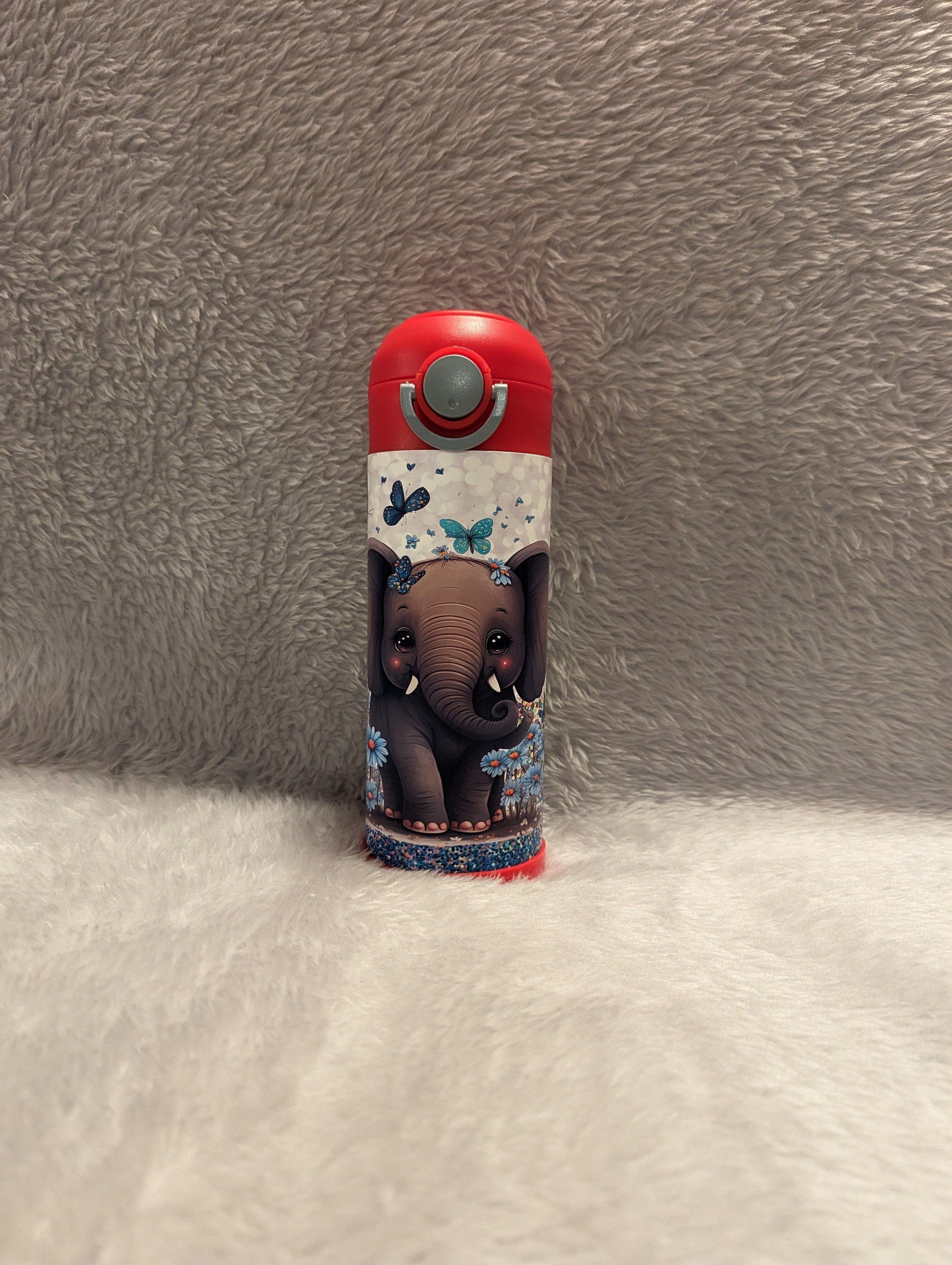 Kids Elephant Water Bottle 12oz With Reusable Straw Can Be Personalized