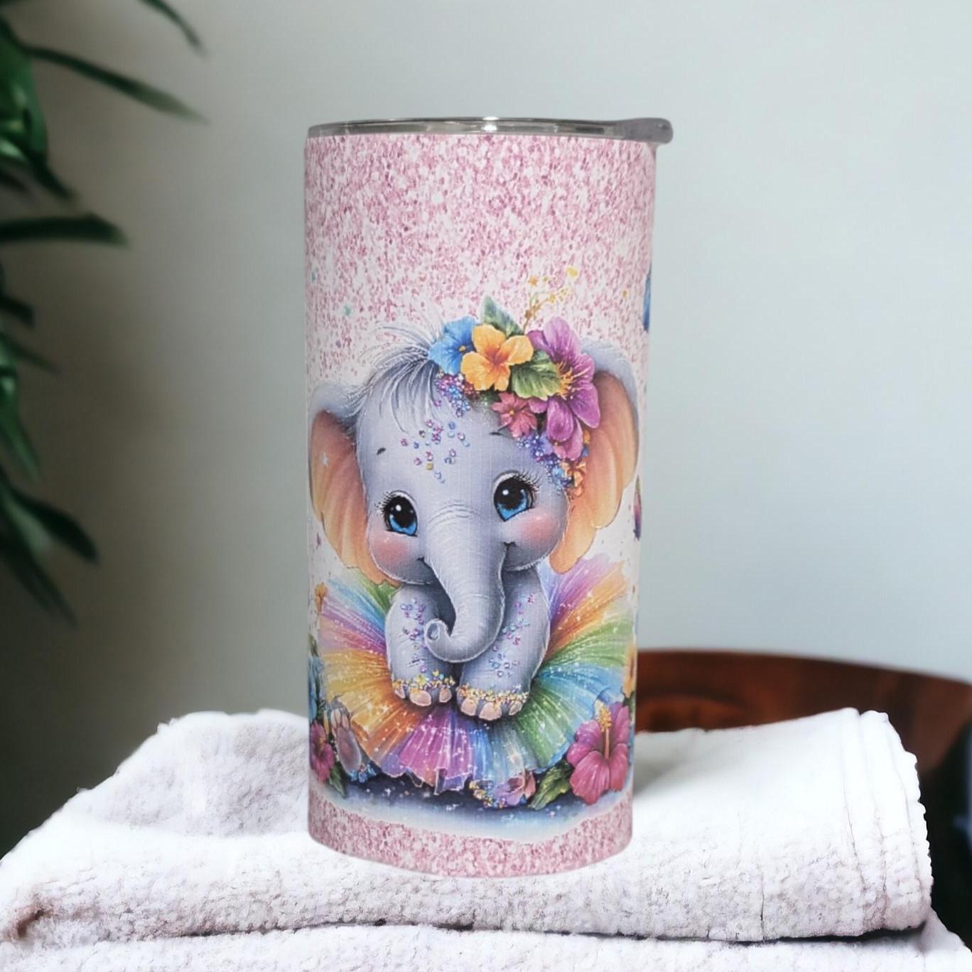 Kids Elephant Tumbler 15oz With Reusable Straw, Can Be Personalized