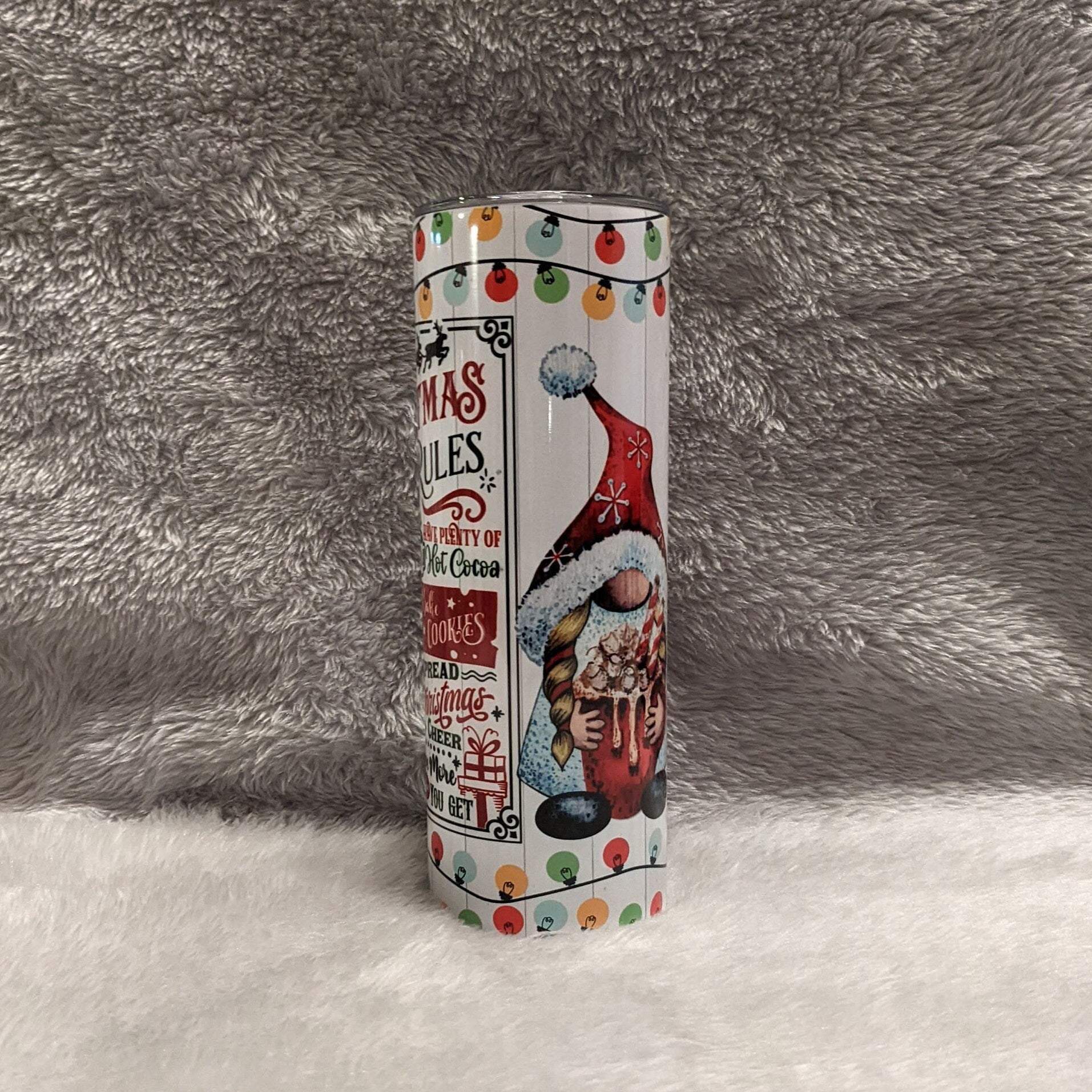 Christmas Rules Gnome Tumbler 20oz With Reusable Straw