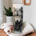 Elegant Gray Wolf Tumbler 20oz With Reusable Straw, Can Be Personalized