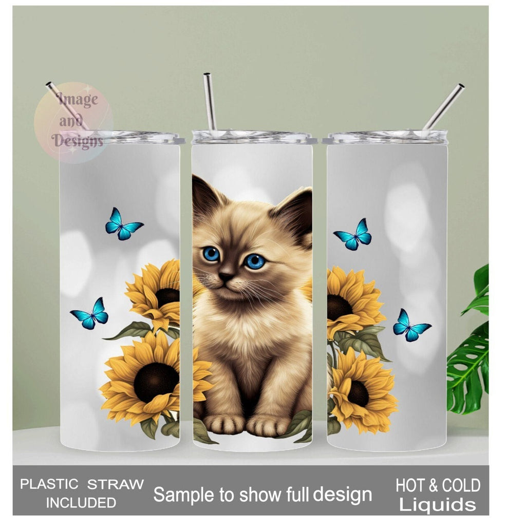 Siamese Kitten Tumbler 20oz With Reusable Straw, Can Be Personalized