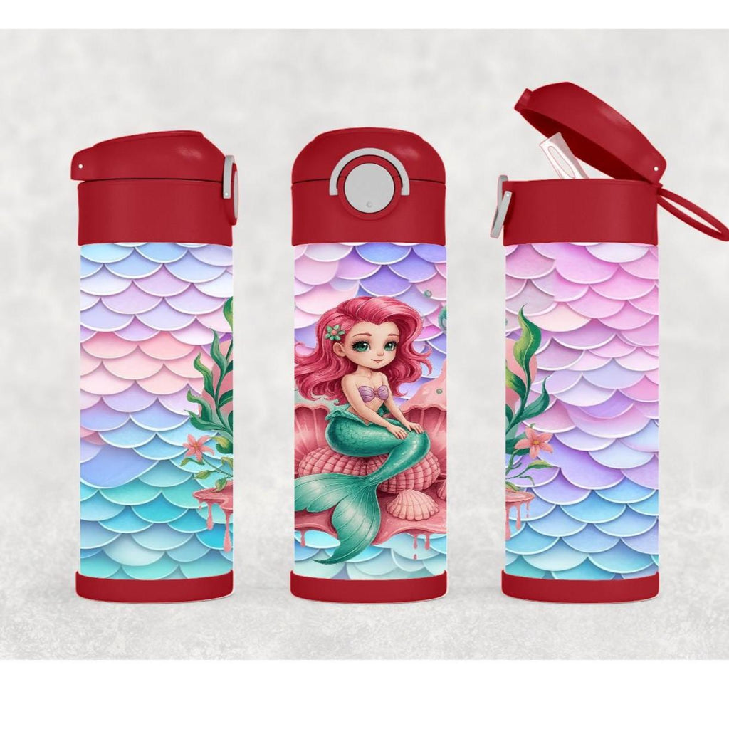 Kids Mermaid Water Bottle 12oz With Reusable Straw Can Be Personalized
