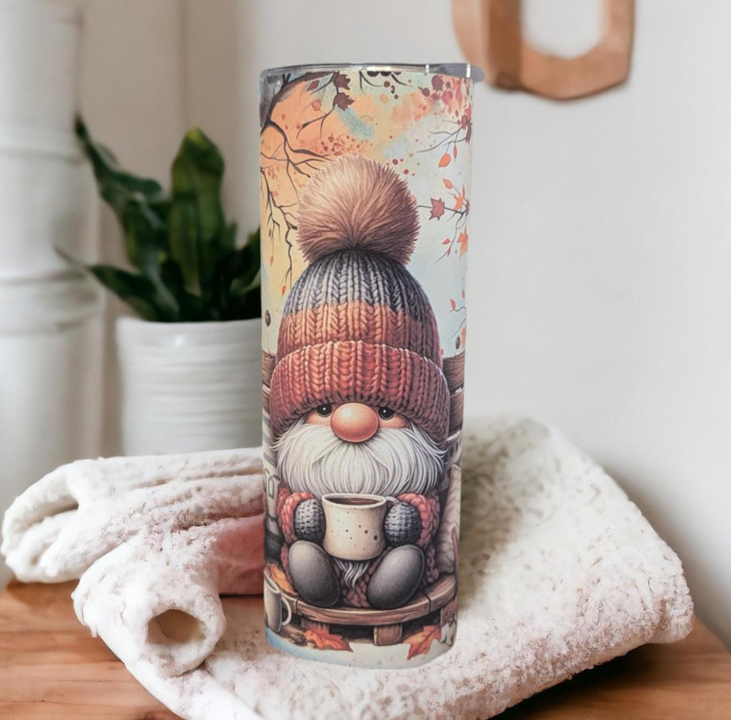 Cute Autumn/Fall Gnome Tumbler 20oz With Reusable Straw, Can Be Personalized