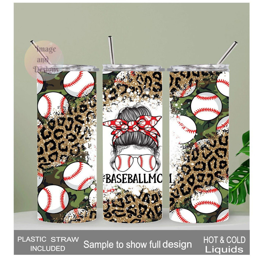 Baseball Tumbler For Mom 20oz With Reusable Straw, Can Be Personalized