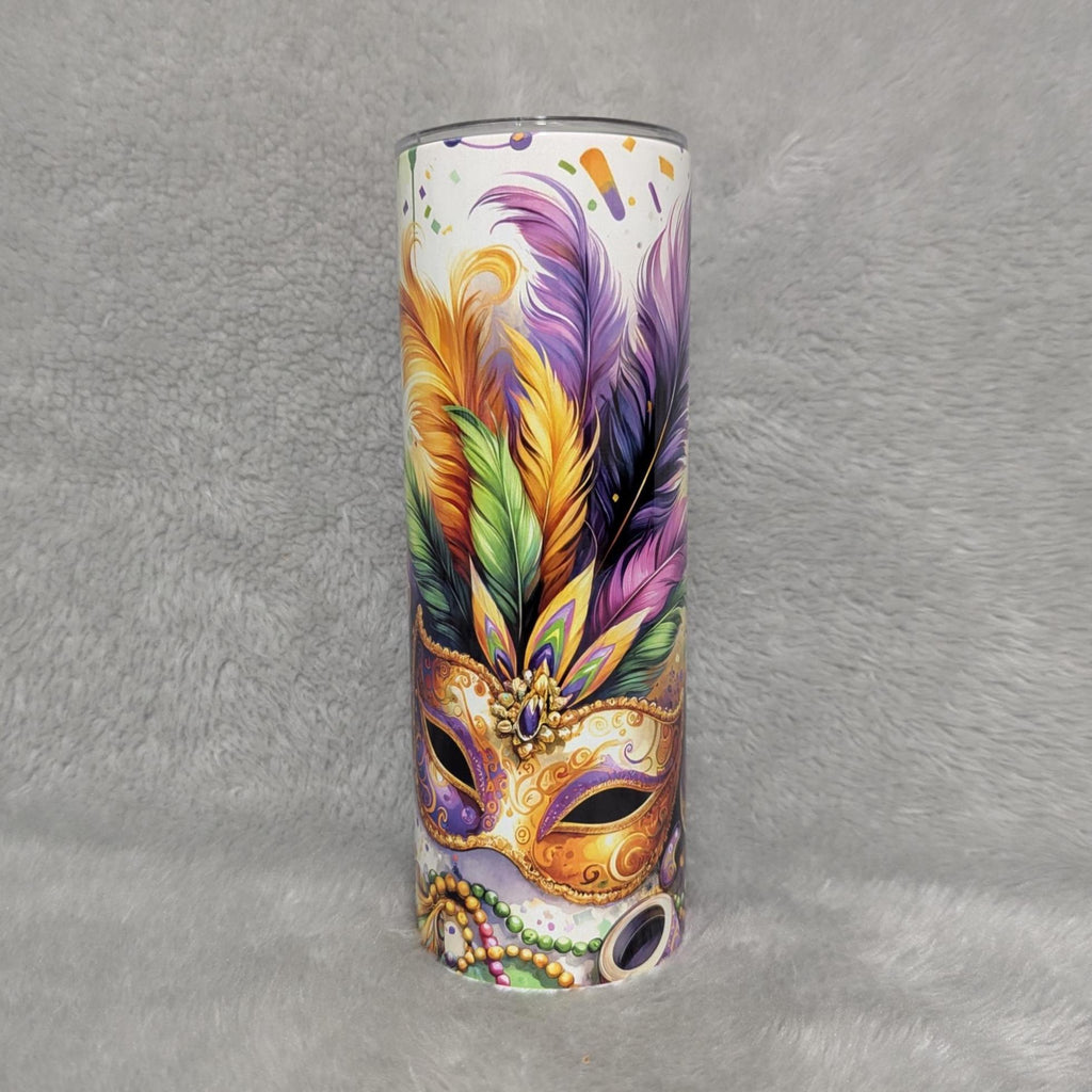 Mardi Gras Tumbler 20oz With Reusable Straw, Can Be Personalized