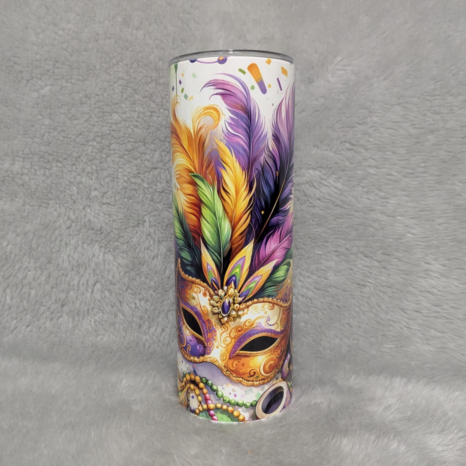 Mardi Gras Tumbler 20oz With Reusable Straw, Can Be Personalized