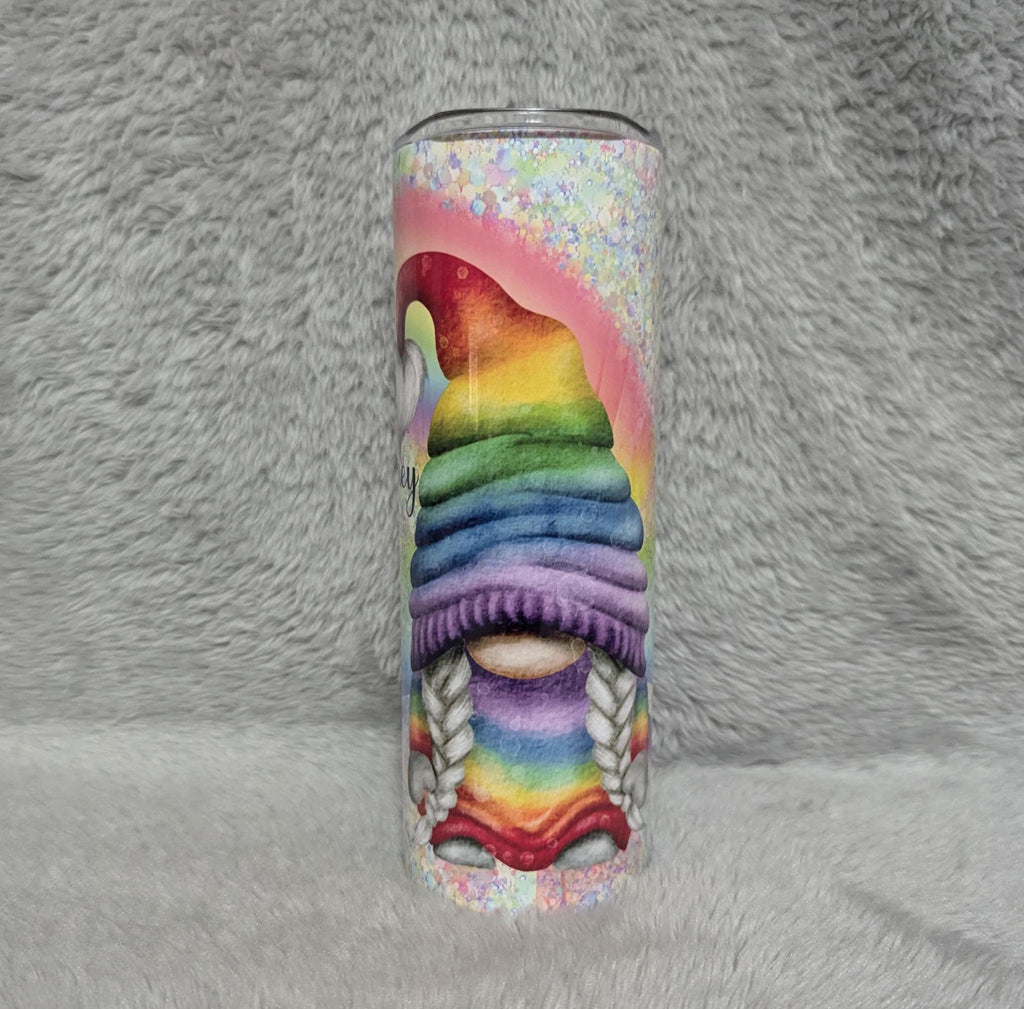 Colorful Rainbow Gnome Tumbler 20oz With Reusable Straw, Can Be Personalized