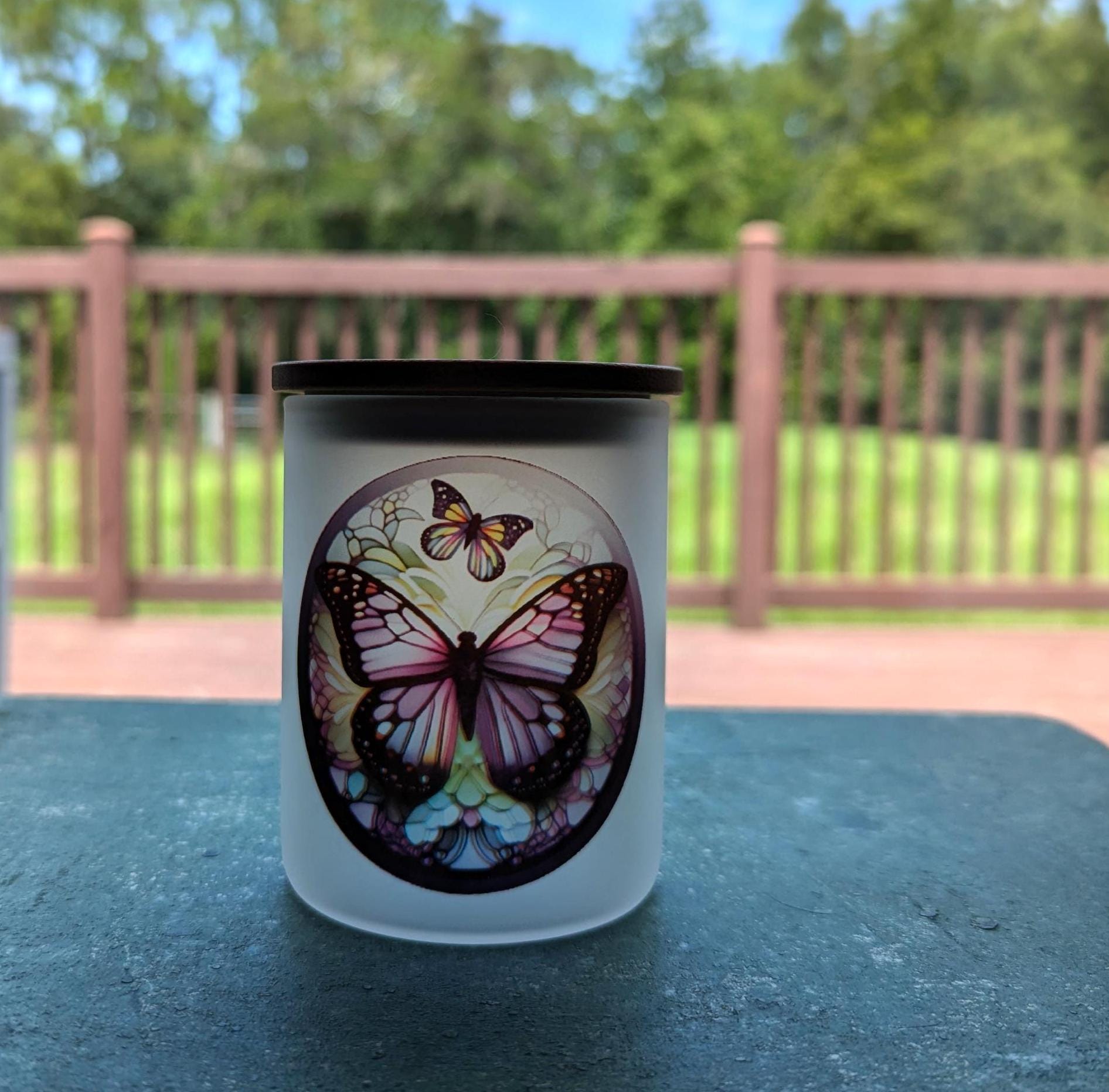 Purple Butterfly Candle Holder With A Battery Operated Flickering Tea Light