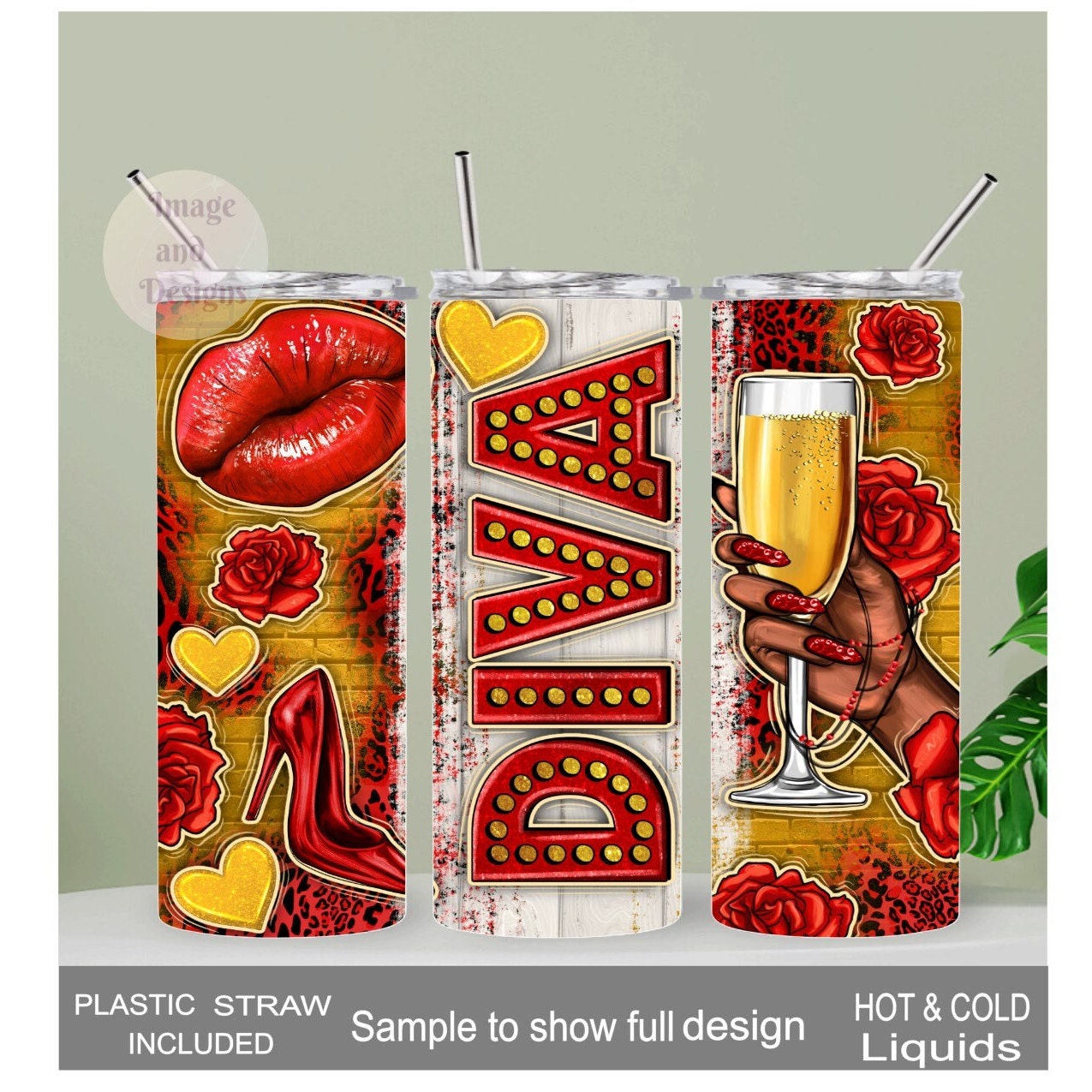 Beautiful Diva Tumbler 20oz With Reusable Straw