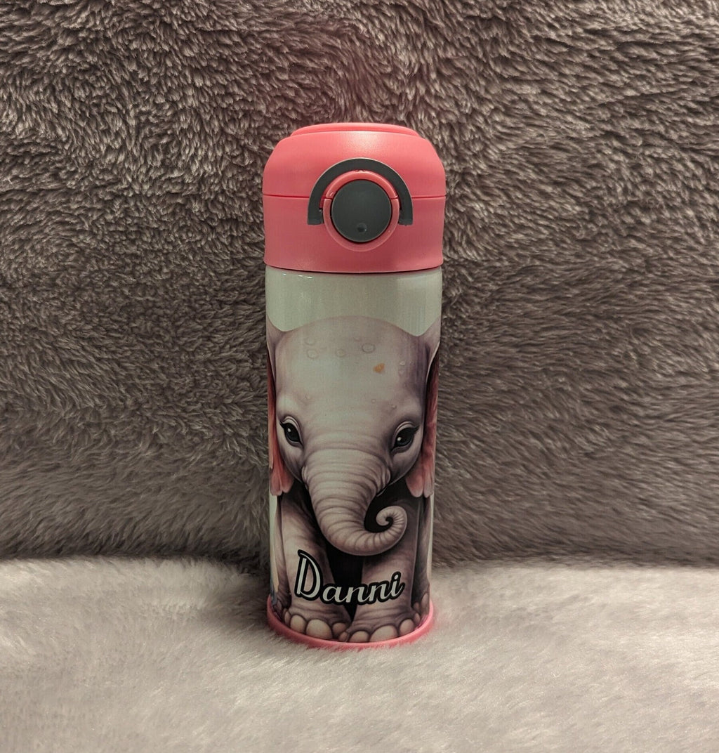 Kids Elephant Water Bottle 12oz With Reusable Straw Can Be Personalized