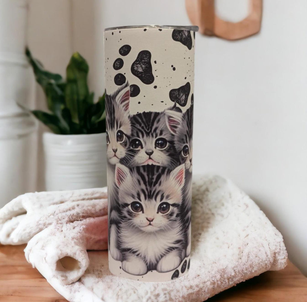 Cute Kitten Tumbler 20oz With Reusable Straw, Can Be Personalized