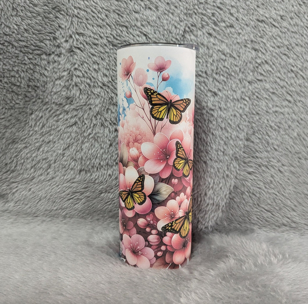 Beautiful Butterfly Tumbler 20oz With Reusable Straw, Can Be Personalized