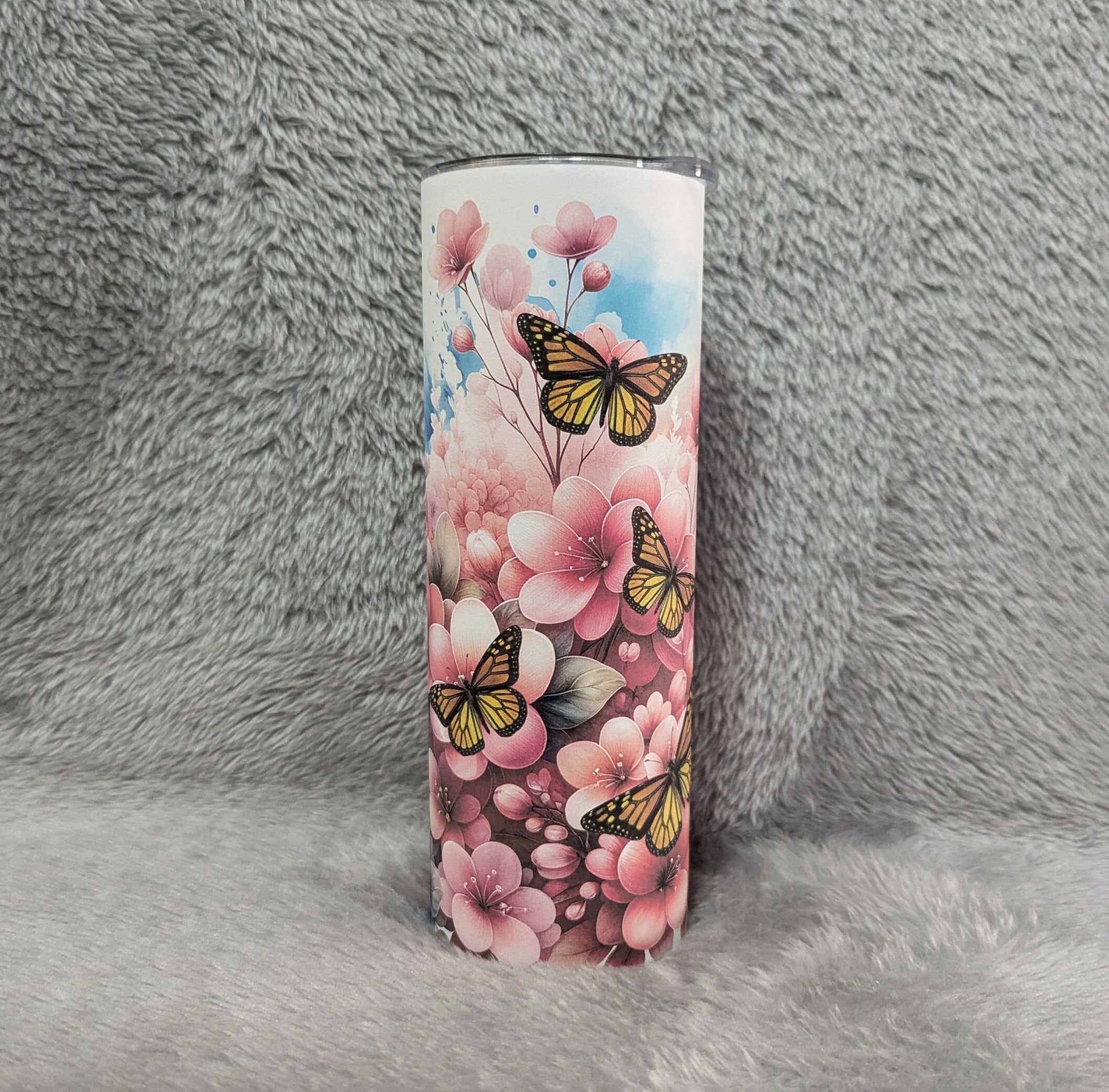 Beautiful Butterfly Tumbler 20oz With Reusable Straw, Can Be Personalized