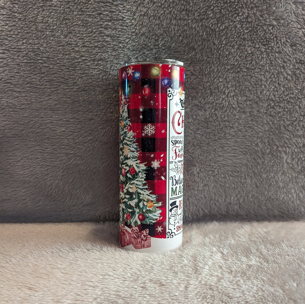 Festive Christmas Tree Tumbler with the Christmas Rules 20oz With Reusable Straw