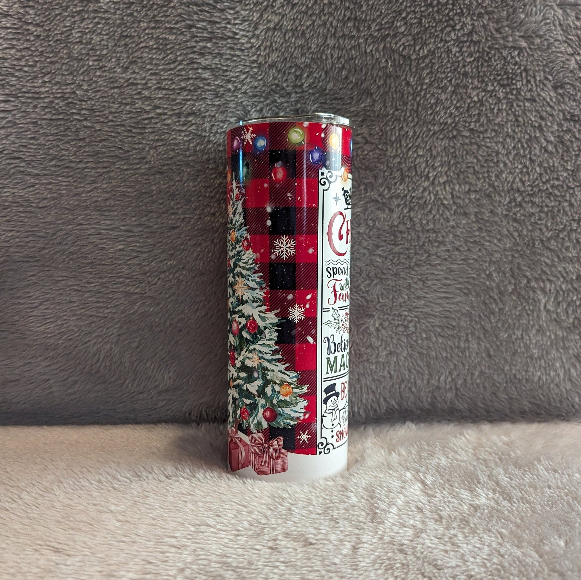 Festive Christmas Tree Tumbler with the Christmas Rules 20oz With Reusable Straw
