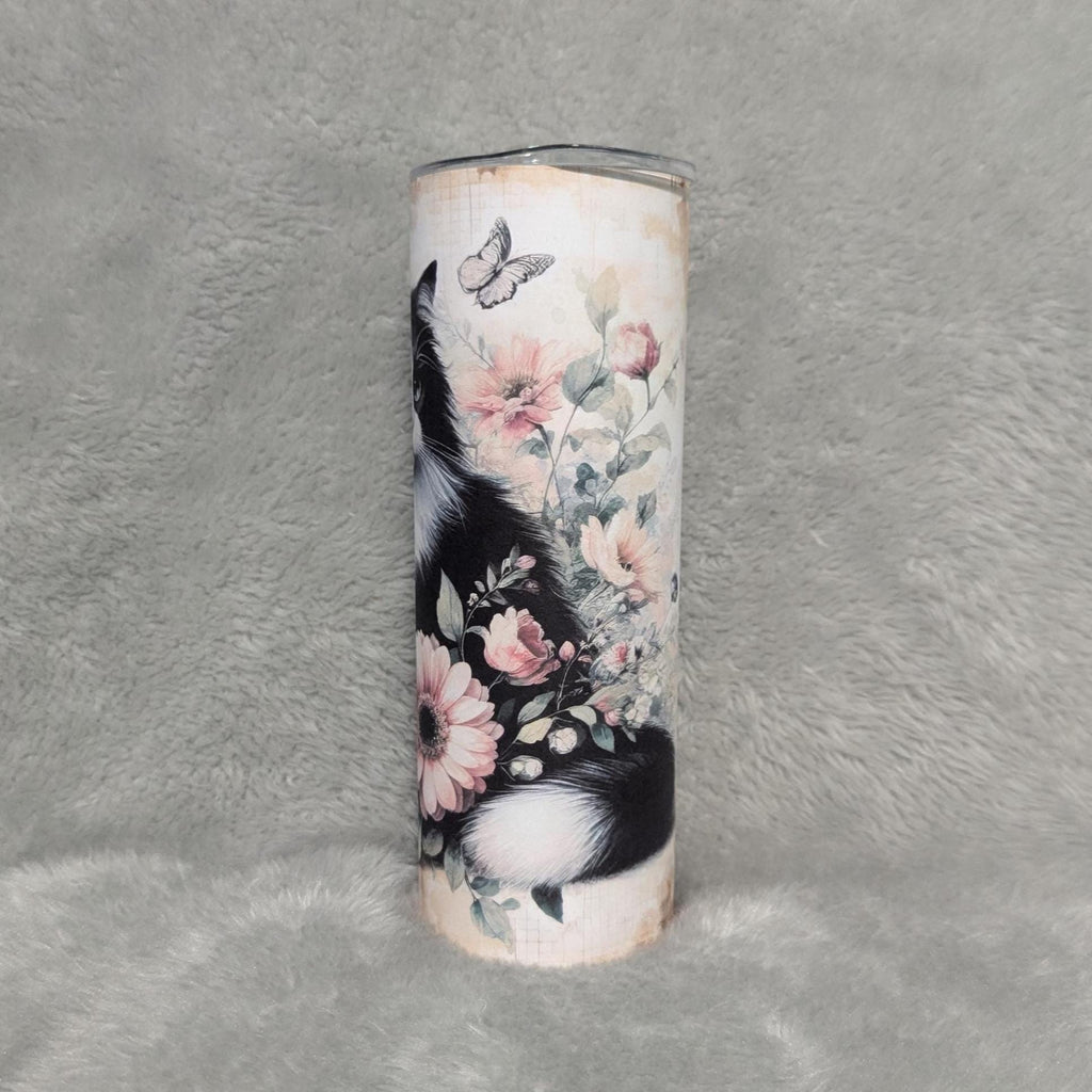 Black and White Tuxedo Cat Tumbler 20oz With Reusable Straw Can Be Personalized