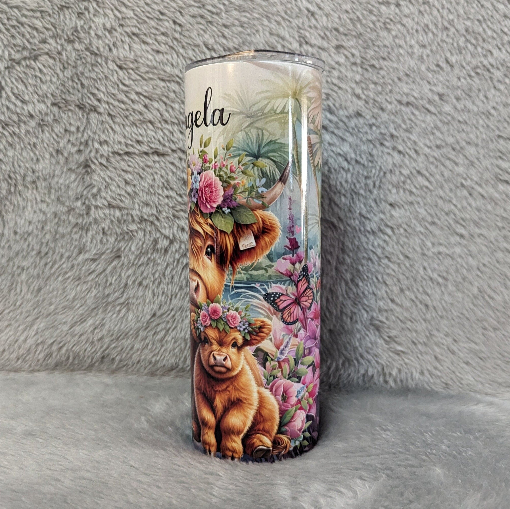 Highland Cow Tumbler 20oz With Reusable Straw, Can Be Personalized