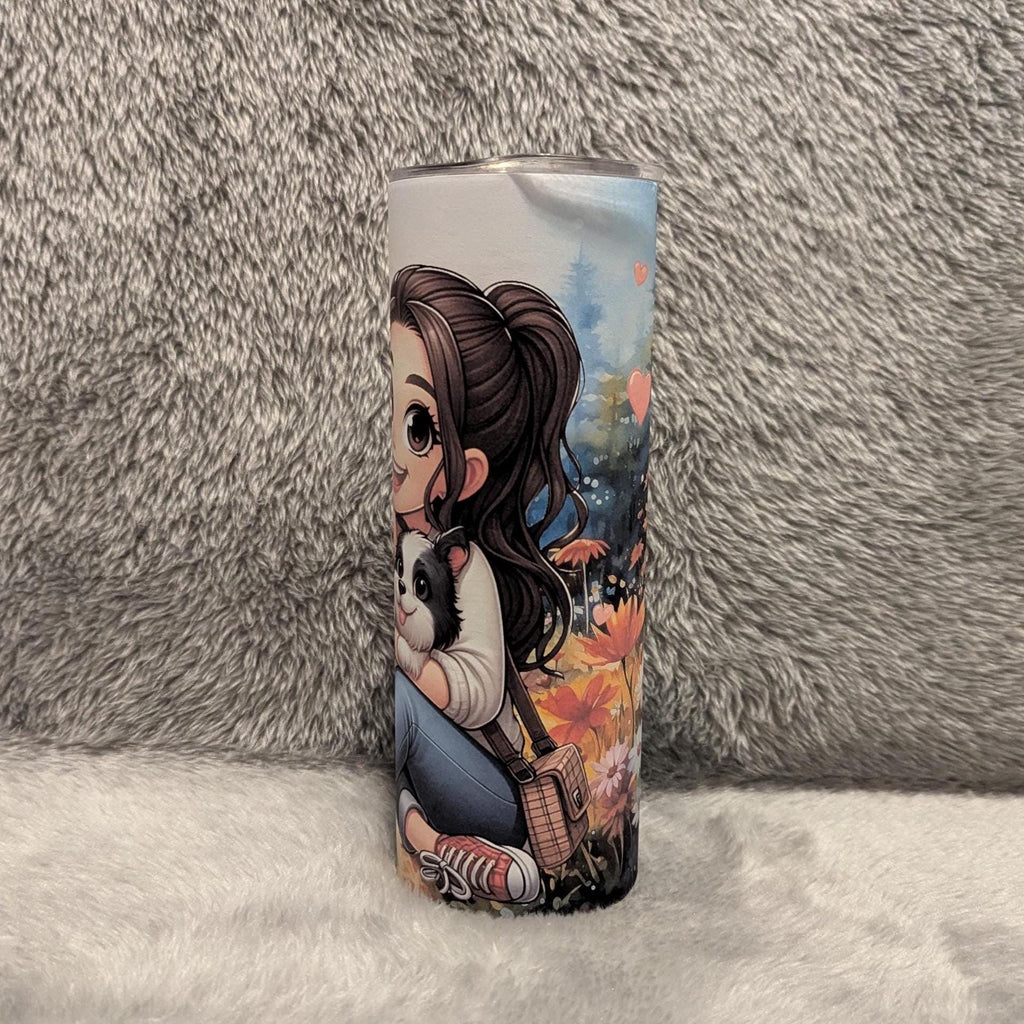 Adorable Girl with Puppies Tumbler 20oz With Reusable Straw, Can Be Personalized