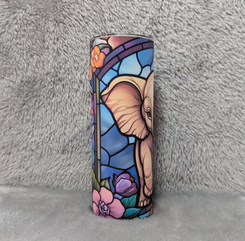 Elephant Tumbler with Stained Glass Design 20oz With Reusable Straw, Can Be Personalized