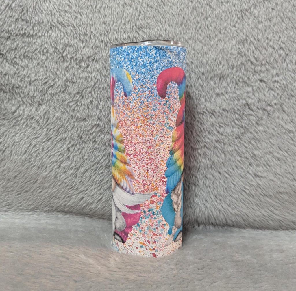 Colorful Tie Dye Gnome Tumbler 20oz With Reusable Straw, Can Be Personalized