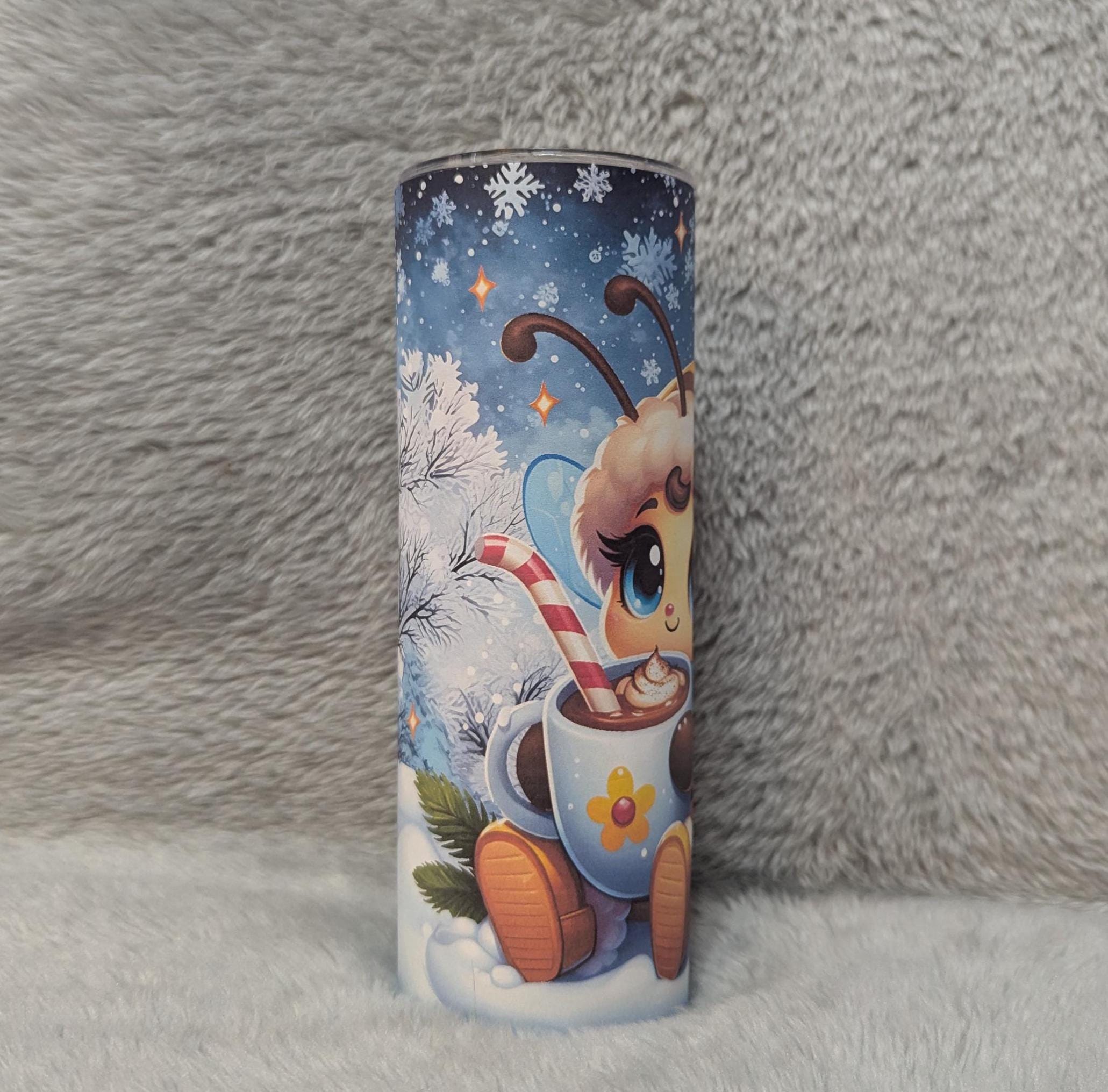 Winter Bee Tumbler 20oz With Reusable Straw, Can Be Personalized