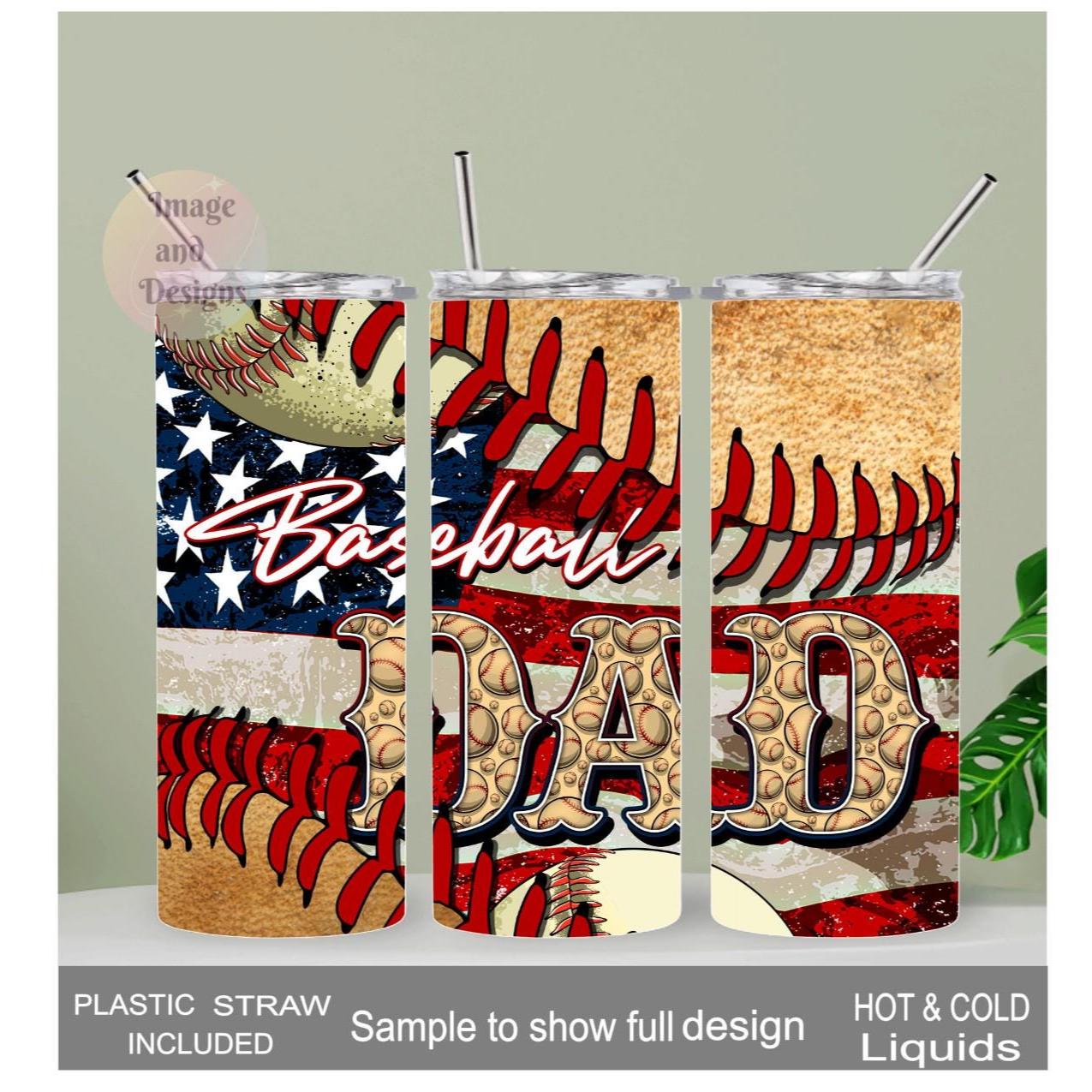 Baseball Dad Tumbler 20oz With Reusable Straw