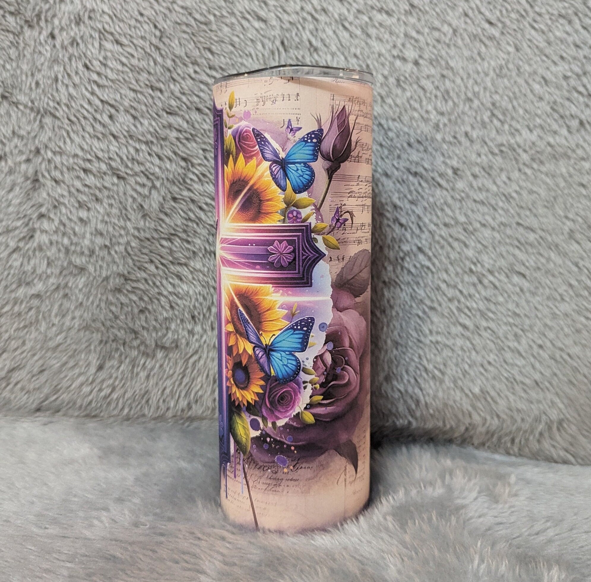 Floral Cross Tumbler 20oz Tumbler With Reusable Straw