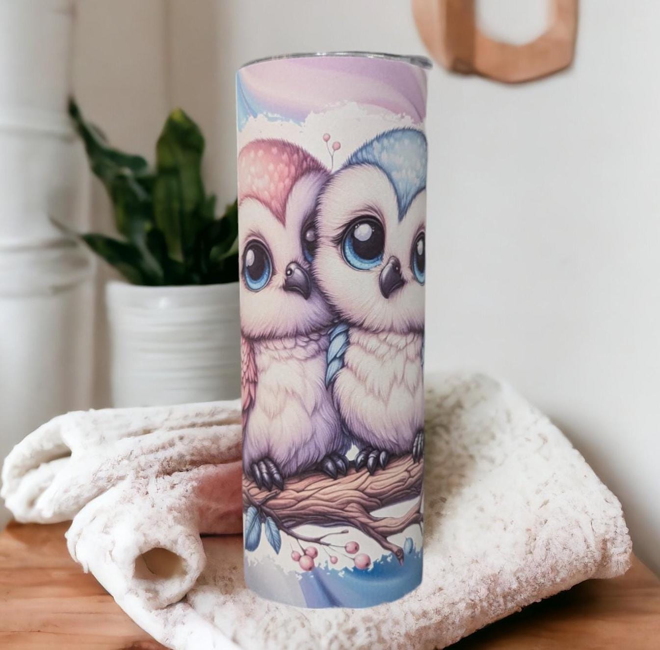Pretty Owl Tumbler 20oz With Reusable Straw, Can Be Personalized