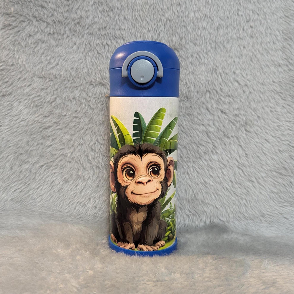 Kids Monkey Water Bottle 12oz With Reusable Straw Can Be Personalized