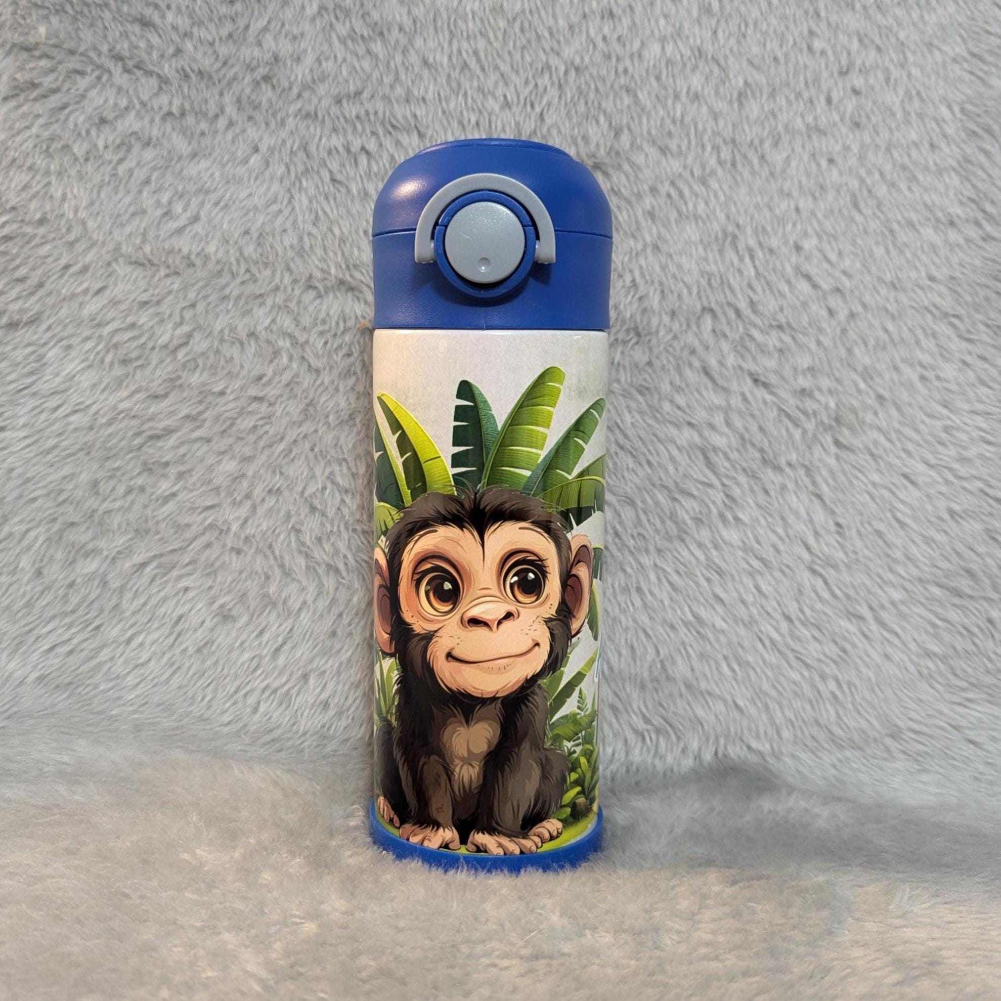 Kids Monkey Water Bottle 12oz With Reusable Straw Can Be Personalized