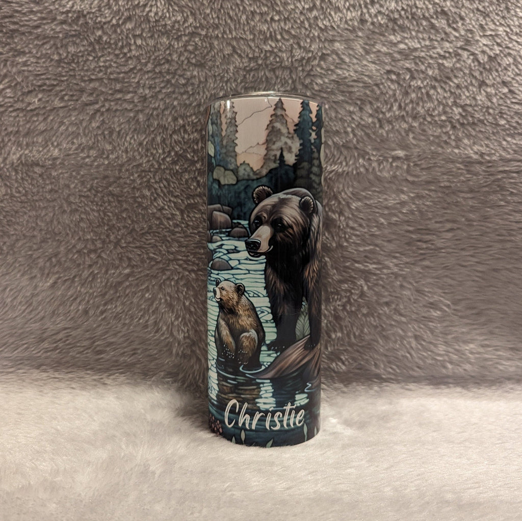Bear Tumbler With A Stained Glass Design 20oz With Reusable Straw, Can Be Personalized