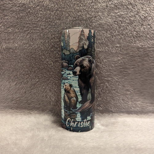 Bear Tumbler With A Stained Glass Design 20oz With Reusable Straw, Can Be Personalized