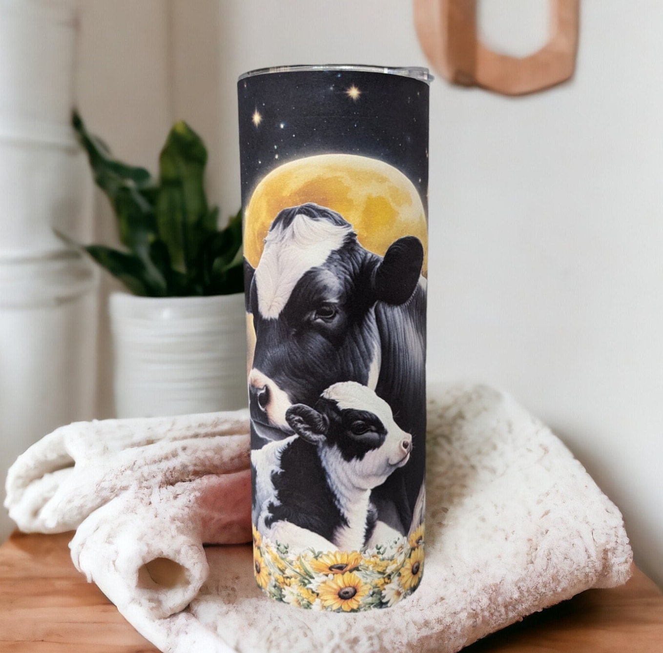 Holstein Cow Tumbler 20oz With Reusable Straw, Can Be Personalized