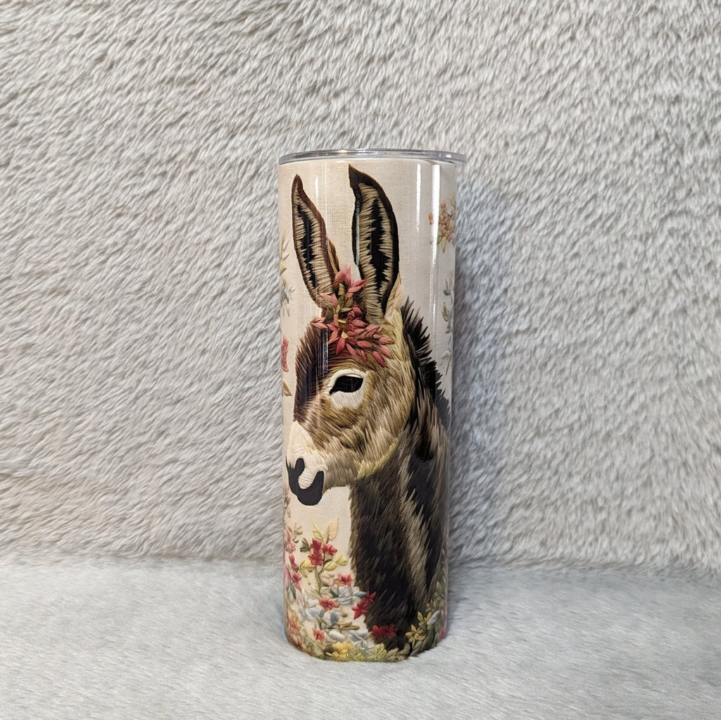 Donkey Tumbler with Eye Catching Embroidered Design 20oz With Reusable Straw, Can Be Personalized