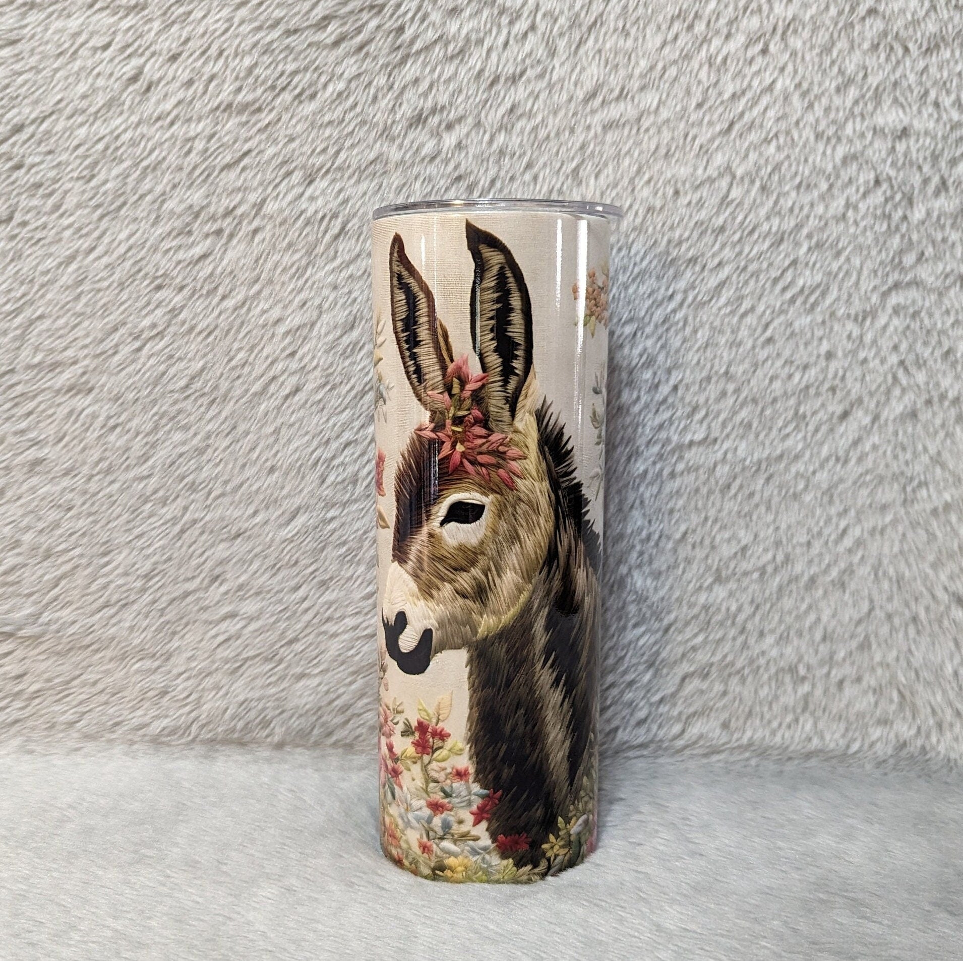 Donkey Tumbler with Eye Catching Embroidered Design 20oz With Reusable Straw, Can Be Personalized