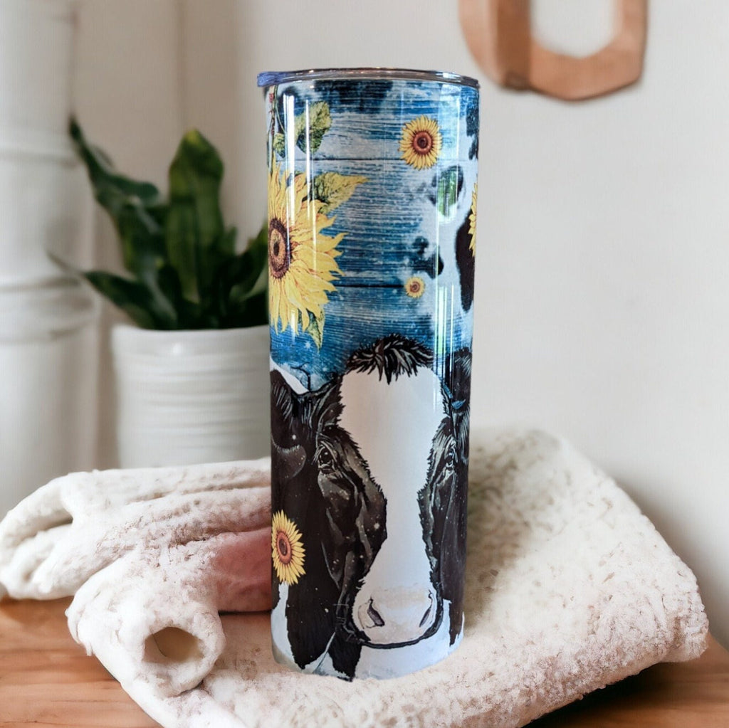Cow Tumbler 20oz With Reusable Straw, Can Be Personalized