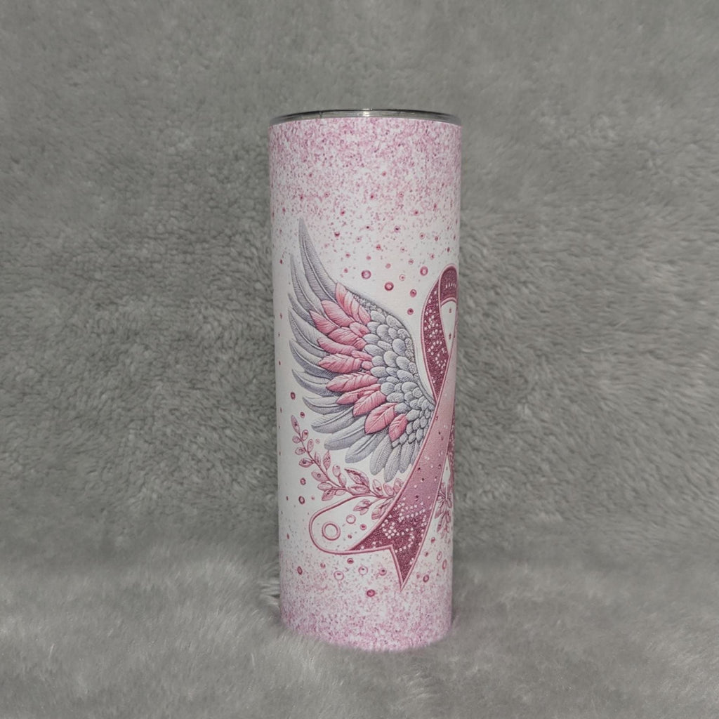 Pink Ribbon Cancer Awareness Tumbler 20oz With Reusable Straw, Can Be Personalized