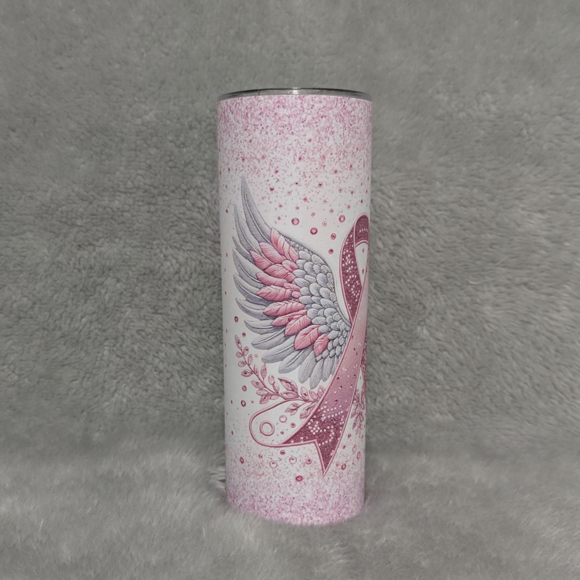 Pink Ribbon Cancer Awareness Tumbler 20oz With Reusable Straw, Can Be Personalized