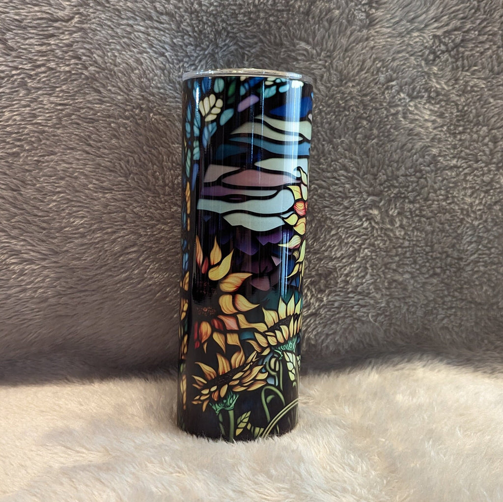 Pretty Sunflower Tumbler With A Stained Glass Design 20oz With Reusable Straw
