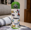 Kids Airplane Water Bottle 12oz With Reusable Straw Can Be Personalized