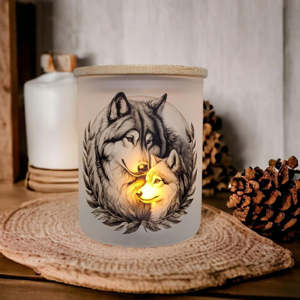Pretty Wolf Candle Holder With A Battery Operated Flickering Tea Light