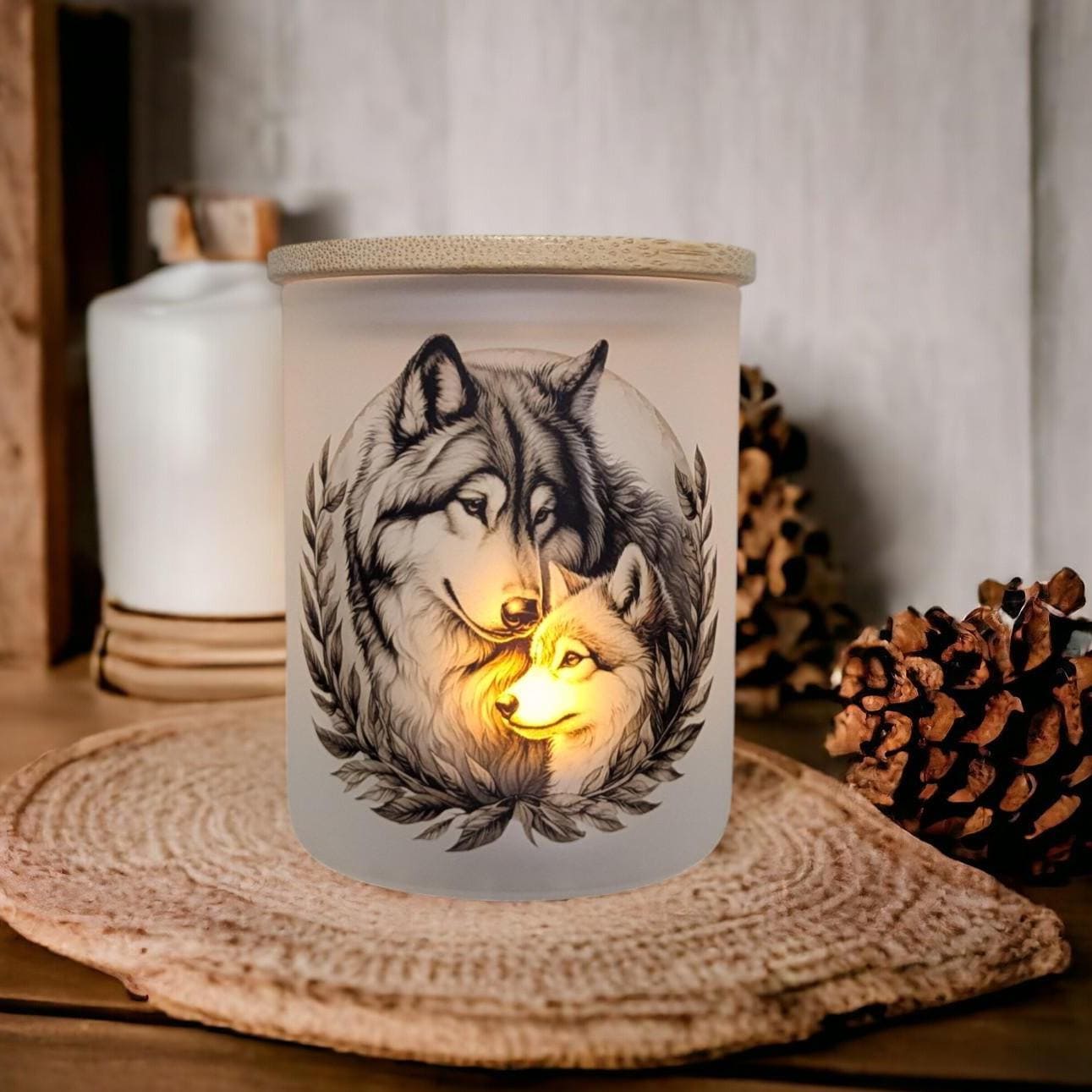 Pretty Wolf Candle Holder With A Battery Operated Flickering Tea Light