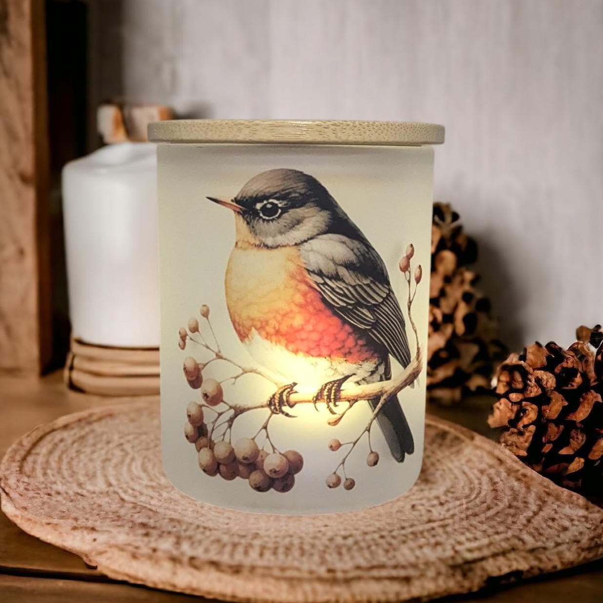 Whimsical Robin Candle Holder with Battery Operated Flickering Tea Light