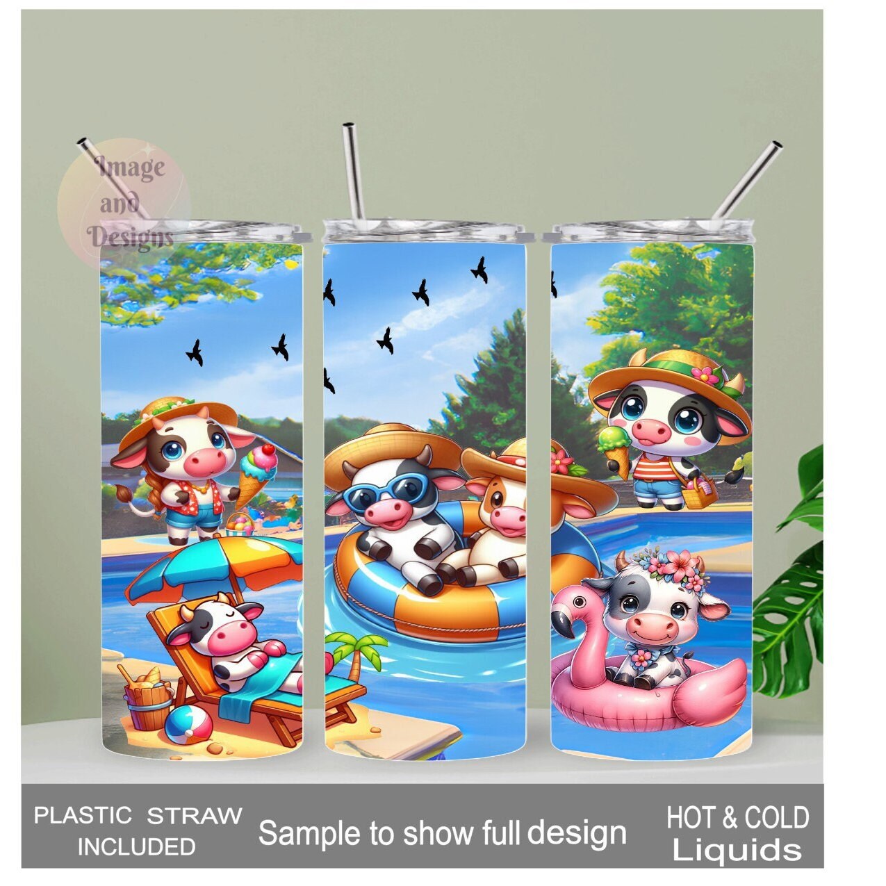 Pool Cow Tumbler 20oz With Reusable Straw, Can Be Personalized