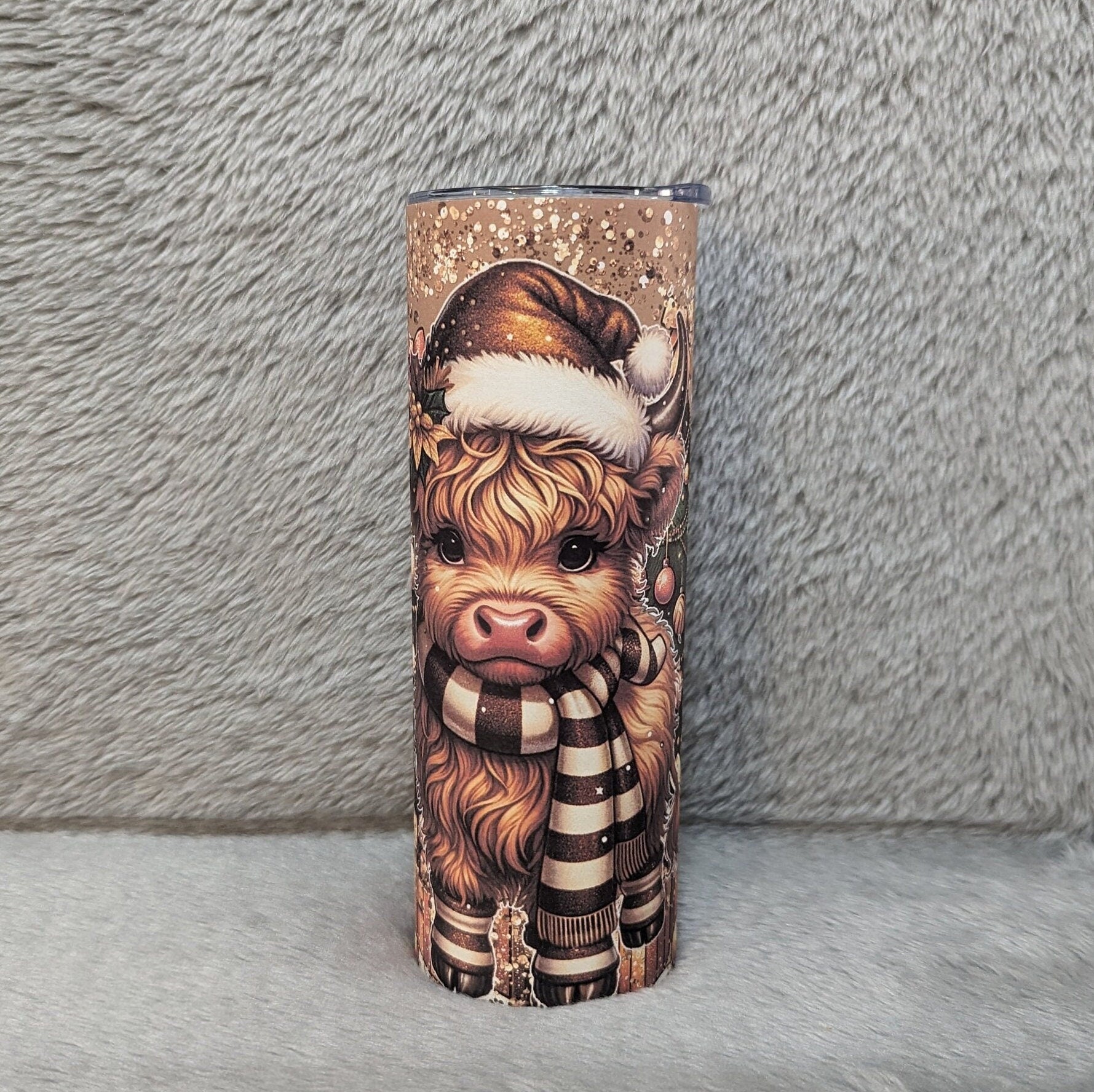 Adorable Highland Cow Christmas Tumbler 20oz With Reusable Straw, Can Be Personalized