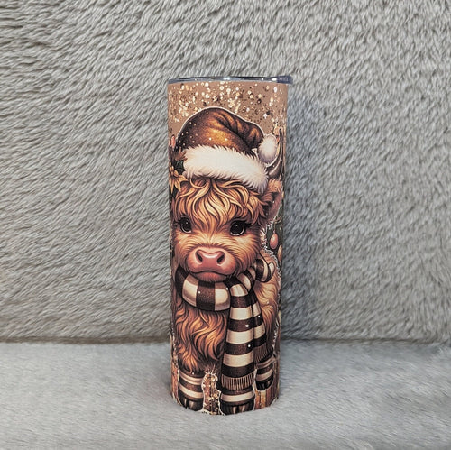 Adorable Highland Cow Christmas Tumbler 20oz With Reusable Straw, Can Be Personalized