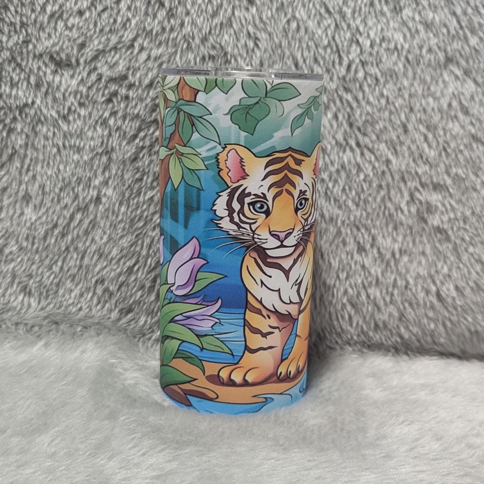 Kids Tiger Tumbler 15oz With Reusable Straw, Can Be Personalized