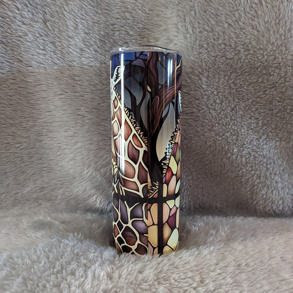 Giraffe Tumbler With A Stained Glass Design 20oz With Reusable Straw, Can Be Personalized
