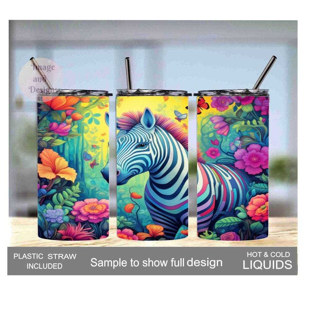 Kids Colorful Zebra Tumbler 15oz With Reusable Straw, Can Be Personalized